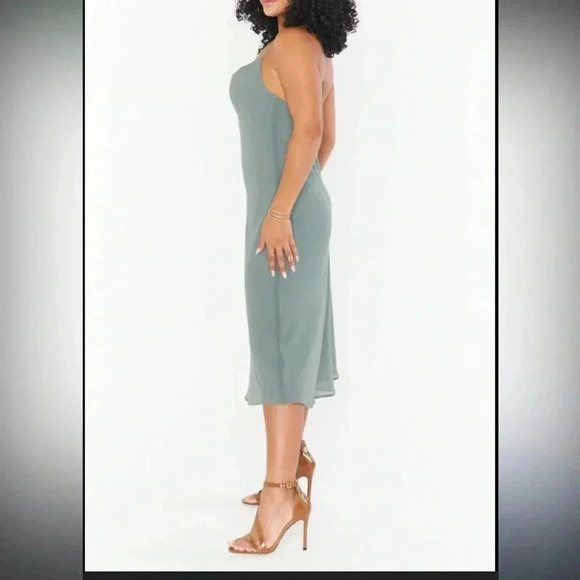 Show Me Your MuMu Verona Deep Sage Cowl Neck Chiffon Overlay Dress Size L - Picture 2 of 10